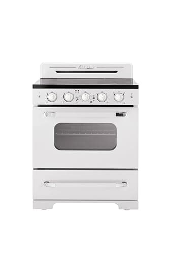 Unique Appliances Classic Retro Radiant Electric Range, Freestanding Electric Range with 5-Element Glass Cooktop, Convection Oven, and Oven Light, 30", Marshmallow White