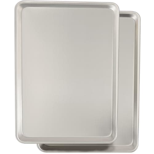Commercial Quality Baking Sheet Pan Set, Natural Aluminum Cookie Sheet, Umite Chef Warp Resistant Baker's Half Sheet Pan, Large Thick Cookie Tray Pans for Baking, Roasting(2 Pack, 18X13In)