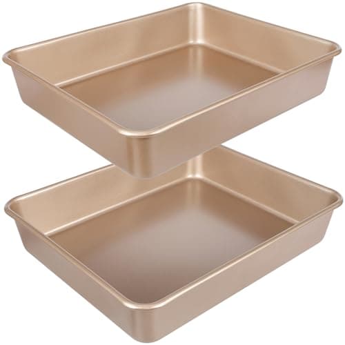 Baking Pan Set of 2, 12.5’’ X 10’’ X 2.4’’ Nonstick Sheet Cake Pan for Christmas Thanksgiving, Durable Cookie Sheets for Baking Lasagna Deep-Dish Pizza Brownies Casseroles, Rose Gold & Easy to Clean