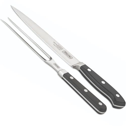 Viking 2-Piece Carving Knife and Fork Set, 8 Inch German Stainless Steel Knife and Fork with Ergonomic Handles for Turkey, Roasts and Chicken, Black