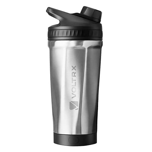 VOLTRX ChillMix Shaker Bottle Insulated Stainless Steel - USB C Rechargeable Electric Protein Shake Mixer, Shaker Cups for Protein Shakes and Meal Replacement, Chrome Steel, 16 oz