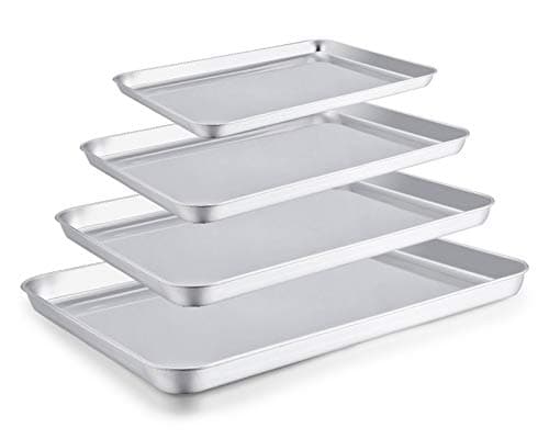 TeamFar Baking Sheet Set of 4, 16/12.5/10/9.3 Inch Stainless Steel Baking Pan Tray Cookie Sheet, Non Toxic & Healthy, Rust Free & Easy Clean - Dishwasher Safe