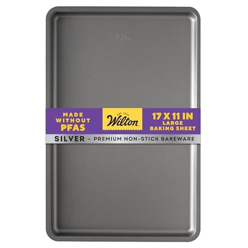 Wilton Silver Non Stick Large Baking Sheet, Cookie and Roasting Pan for Sheet Pan Meals, Made without PFAS, Even Heating, 17.25 x 11.5 Inch