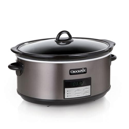 Crock-Pot Large 8-Quart Programmable Slow Cooker with Auto Warm Setting Black Stainless Steel