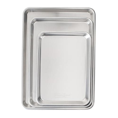 Nordic Ware Naturals 3 Piece Set - USA Made Aluminum Commercial Quality Sheet Pan for Baking or Roasting, Encapsulated Galvanized Steel Rim Prevents Warping; Half Sheet, Jelly Roll and Quarter Sheet