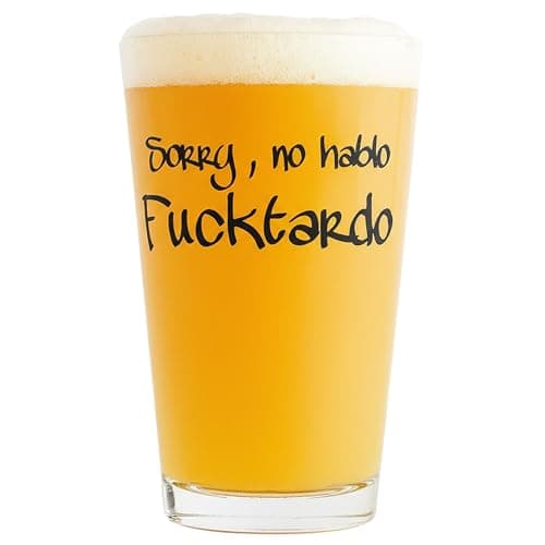 POURWARE INKED - Beer Pint Glass with Funny Sayings Funny Gifts for Men, Birthday Gifts, Husband, Groomsmen Gifts (No Hablo)