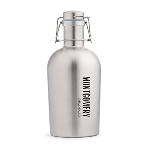 WEDDINGSTAR Custom Stainless Steel Flip-Top Beer Growler, Silver - Vertical Text Monogram