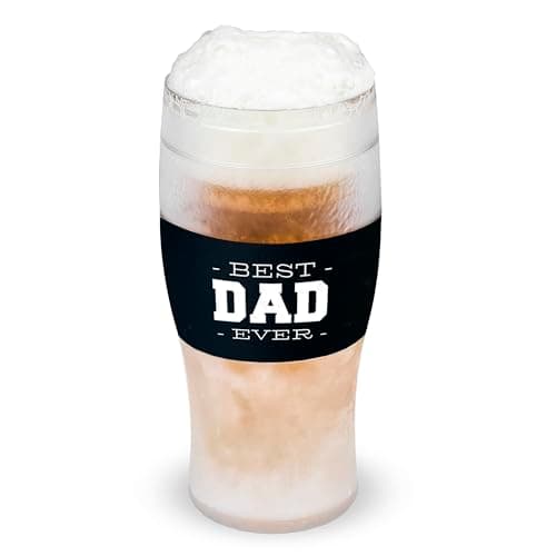 Host Freeze Best Dad Ever Insulated Glass Tumbler for Cold Drinks, Freezable Gifts for Dad, Double Wall Insulated Beer Glass for Chilled Lager, IPA, Ale & Iced Coffee, 16 oz, Set of 1