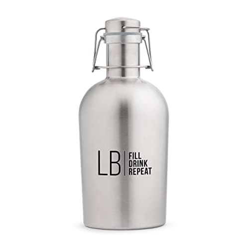 WEDDINGSTAR Custom Stainless Steel Flip-Top Beer Growler, Silver - Modern Monogram & Text