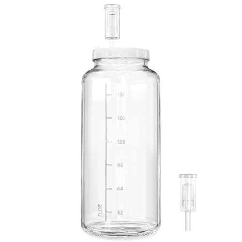 1 Pack 2 Gallon Large Fermentation Jar w Scale Mark, Wide Mouth Glass Jar with Airtight SCREW Lid and 2 Airlocks, 7600ML Wine Making Kit for Beer Cider Kombucha, Pickle Jar for Sauerkraut