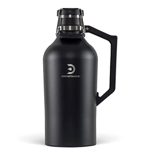 DrinkTanks Craft Growler – 128 oz Vacuum Insulated Stainless Steel Beer Growler with Handle, Leakproof Thermal Beverage Tumbler for Coffee, Kombucha, Soda, Wine, Carbonated Drinks – Obsidian