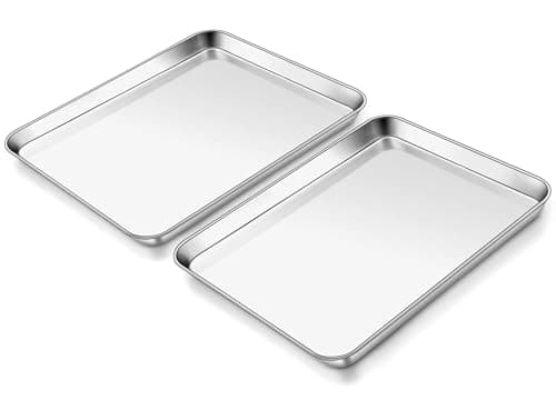 Homikit 2 Pack Baking Sheet, 9 x 13 Inches Stainless Steel Quarter Sheet Pan Set for Baking Cooking Toasting, Metal Cookie Tray Fits Toaster Oven, Non Stick & Rust Free, Dishwasher Safe