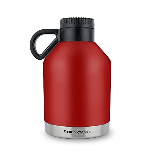 DrinkTanks Session Growler – 32 oz Vacuum Insulated Stainless Steel Beer Growler with Handle, Leakproof Travel Tumbler for Beer, Wine, Coffee, Soda, Kombucha – BPA-Free, Reusable – Crimson