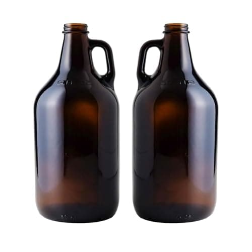 FastRack 64oz Amber Glass Growlers with Polyseal Caps (2 Pack) | Half Gallon (1/2 Gallon) Beer Growler Jugs for Home Brewing, Wine, Cider & Kombucha – Reusable Amber Glass Jugs for Beverage Storage