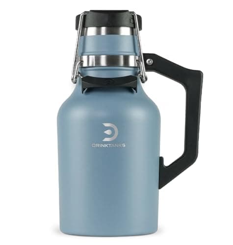 DrinkTanks Craft Growler – 32 oz Vacuum Insulated Stainless Steel Leakproof Beer Growler with Handle, Thermal Tumbler for Coffee, Kombucha, Soda, Wine, Carbonated Drinks – BPA-Free, Coastal