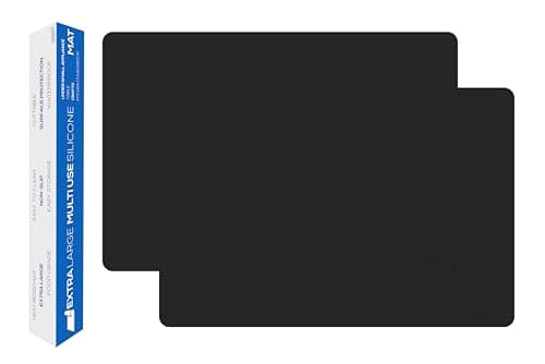 GASARÉ, Set of 2, Extra Large, Thick, Silicone Mats for Kitchen Counter, Heat Resistant Mats, Countertop Protector, Non-Slip, Easy to Clean, 25 x 17 Inches x 1.4mm, Black