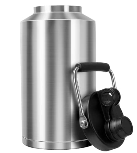 GAGANIU Insulated Water Bottle, 1 Gallon Jug with Handle, 128 oz Stainless Steel Large Water Bottle Wide Mouth Double Vacuum for Hot & Cold Drinks, Stainless Steel