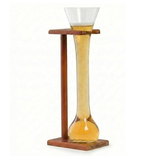 Bey-Berk Personalized Half Yard of Ale Glass with Solid Wood Stand (Brown), 24 oz Tall Beer Glass, Groomsmen Gifts, Birthday, Father's Day
