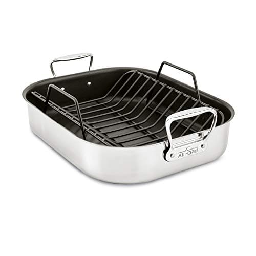 All-Clad Specialty Stainless Steel Large Roaster with Nonstick Rack 13x16 Inch Oven Broiler Safe 500F Roaster Pan, Pots and Pans, Cookware Silver