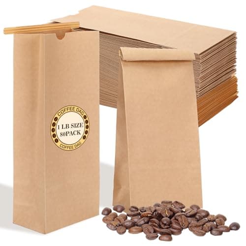 Epakh 80 Pcs 1 Lb Kraft Coffee Bags 16 oz Res ealable Coffee Bean Paper Bags Grease Resistant Brown Tin Tie Pouches Poly-lined Without Window for Cookies Treat Snack Food Retail Household Storage