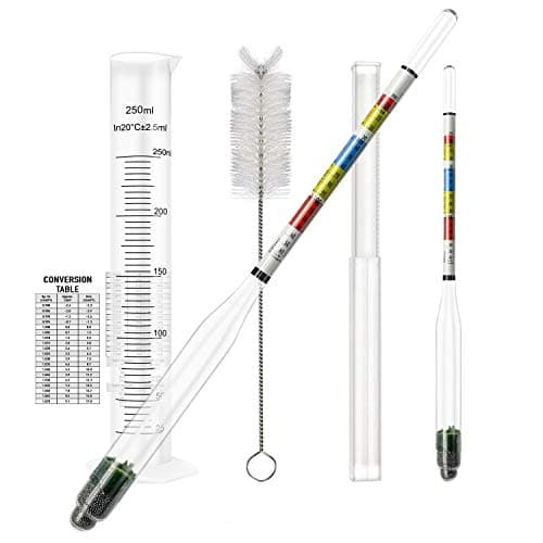 Triple Scale Alcohol Hydrometer (2 pcs) and Test Jar for Home Brew, Wine, Beer, Mead, Cider & Kombucha - Combo Set of 250ml Plastic Cylinder, Cleaning Brush, Storage Bag - ABV, Brix and Gravity Test Kit