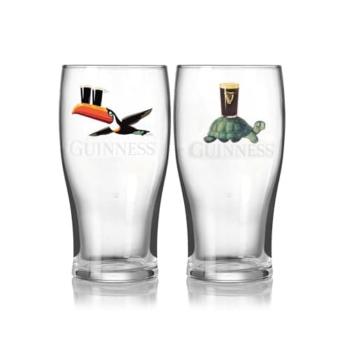 Guinness 20oz Tulip Pint Glass – Flying Toucan & Tortoise Design – 2 Pack | Official Merchandise Vintage Irish Pub Barware