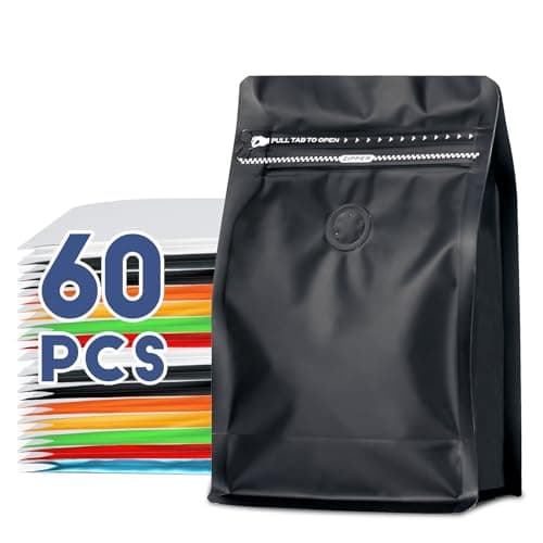 Coffee Bags with Valve (60pcs,8 oz, Black)