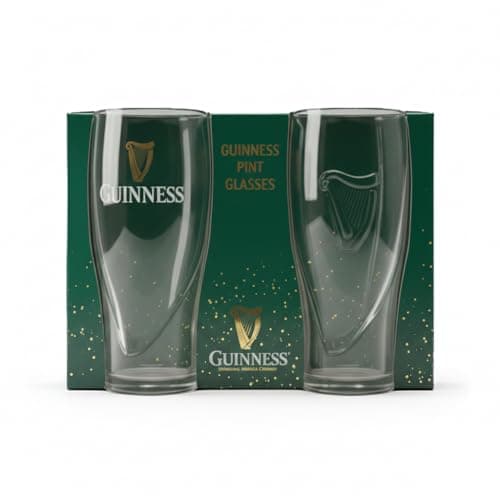 Guinness Gravity Pint Glasses 2 Pack Gift Set | 20oz Official Beer Glasses | Green St Patrick’s Day Packaging | Embossed Harp Design | Ideal Gift for Beer Lovers & Home Bar