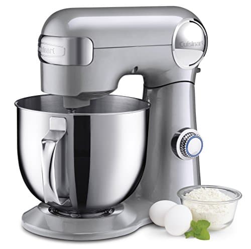 Cuisinart Stand Mixer, 12 Speeds, 5.5-Quart Mixing Bowl, Chef's Whisk, Flat Mixing Paddle, Dough Hook, and Splash Guard with Pour Spout, Silver Lining, SM-50BCNAS, Silver Lining