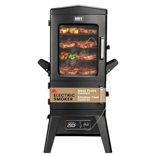 Electric Smoker with Cover, LED Display Build in Meat Probe Large Capacity BBQ Smokers, 4 Racks Smoke More with 633 sq in Cooking Area, Black