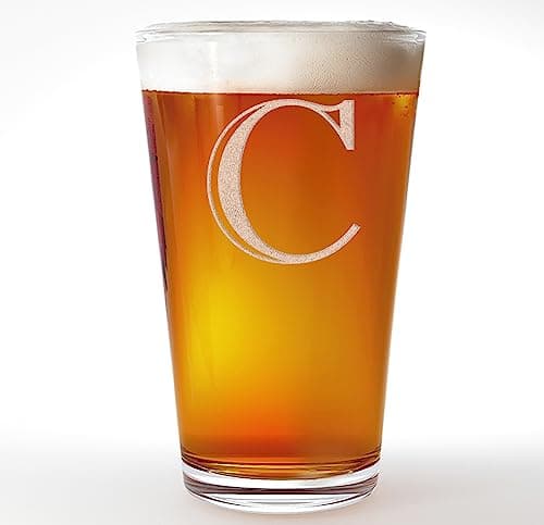 Etched Monogram 16oz Pint Glass for Beer or Soda (Letter C) A-Z Personalized gifts for him, Customized pint glasses, Custom initial, Birthday gift for Men Brother Husband