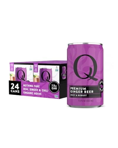 Q GINGER BEER with Real Ginger & Organic Agave - Ideal for Cocktails & Mocktails - Made with Real Ingredients, Perfectly Carbonated & Less Sweet - 80 Calories per Can - 7.5 Fl Oz Cans (Pack of 24)