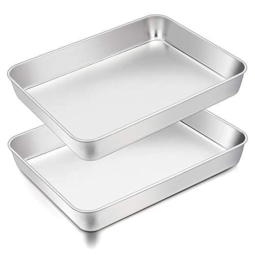 TeamFar Lasagna Pan, 12.3’’ x 9.75’’ x 2’’, Stainless Steel Rectangular Casserole Cake Baking Brownie Pan, Non-toxic & Sturdy, Brushed Surface & Deep Side, Dishwasher Safe, 2PCS