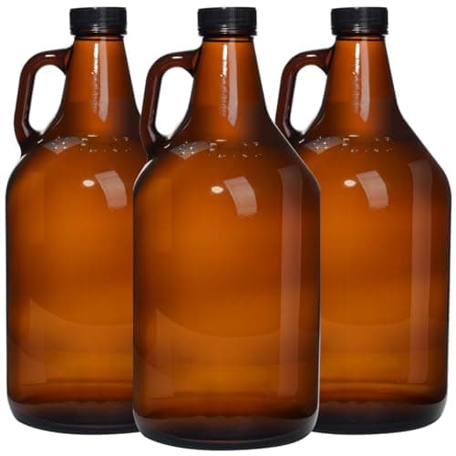 Galssmagic Amber Glass Growlers for Beer 64 oz,3 Pack Half Gallon Glass Jug with Seal Cap and Handle for Home Brewing,Kombucha,Water