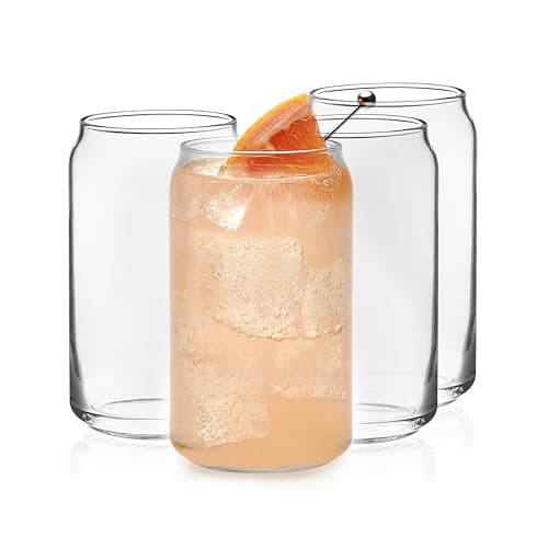 Libbey Classic Can Tumbler Glasses Set of 4, Clear Kitchen Glassware Sets for Beverages and Cocktails, Lead-Free, Cute Drinking Glasses, 16-Ounce
