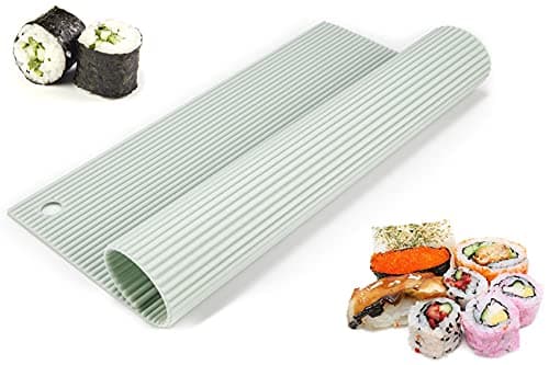 Made in Korea Silicone Sushi Mat/Trivet, Makisu, Sushi/Kimbap Roller, Dishwasher Safe, BPA Free, Nonstick, Flexible (Mint Cream, 9.17'' x 8'')