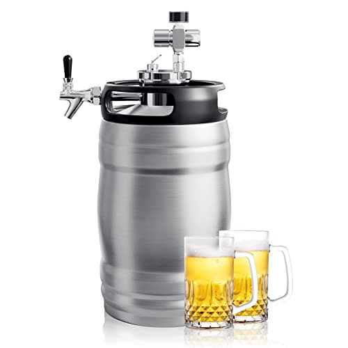 TMCRAFT 1.3 Gal Double-Walled Beer Keg Growler, Pressurized Home Beer Dispenser System with Detachable Keg Spear Keep Fresh and Carbonation for Craft Beer Draft/Homebrew