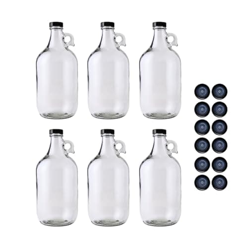 Fastrack 6-Pack Half-Gallon Glass Jug Set (64 oz) w/18 Polyseal Caps | Multipurpose Half Gallon Jug, & Detergent Dispenser for Laundry, Glass Jar for Liquids, Water & Juice