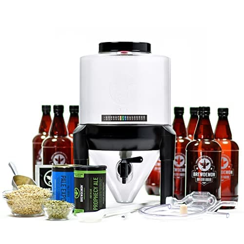 BrewDemon Craft Beer Making Kit Pro – NO AIRLOCK OR SIPHON REQUIRED – Conical Fermenter Eliminates Sediment and Makes Great Tasting Beer at Home - Includes our 2 Gal. American Ale Recipe