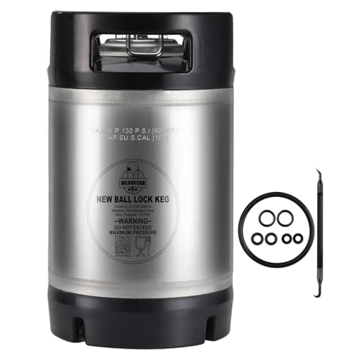 Hilangsan New 2.5 Gallon Keg Cornelius Keg, Stainless Steel Ball Lock Keg Beer Keg with Dual Rubber Handle, Corny Keg with with Ball Lock Keg Fittings for Homebrew