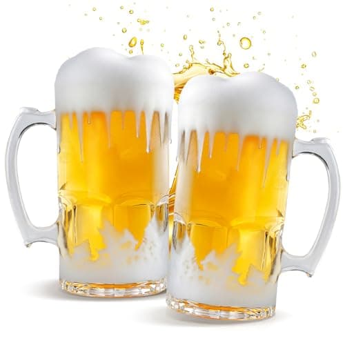 ZHENGYAOYANG 34fl.oz/1L Large Heavy Glass Beer Mug Set of 2 with Handle