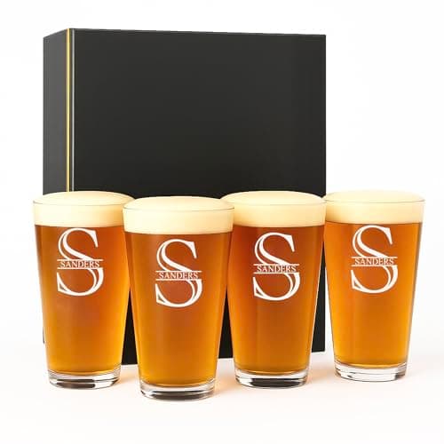 Personalized Glass Set of 4 - Custom Engraved Drinking Pint Glasses - Great Gifts for Men, Women, Family - For Valentine's, Anniversary, Housewarming, Christmas (Pint [x4])