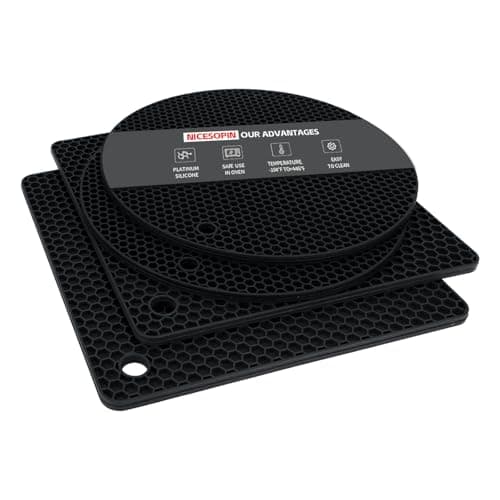 NICESOPIN 4 Pack Silicone Pot Holders & Hot Pads - Heat Resistant Non-Slip Mats for Kitchen Countertops, Trivets for Hot Dishes, Dishwasher Safe & BPA-Free (Black)