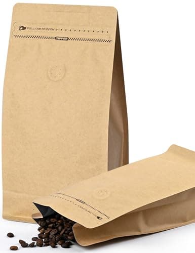 FireKylin 50 PCS Coffee Bags with Valve, (16 oz, 1 lb) Paper Stand Up Pouches, Resealable Vented Food Storage Bags Side Zipper (Kraft)