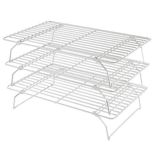 Cooling Racks for Cooking and Baking - 3 Tier Stackable Grid Wire Baking Rack for Oven Cooking, Baking, Grilling, Roasting - Dishwasher Safe Bacon Rack - Silver