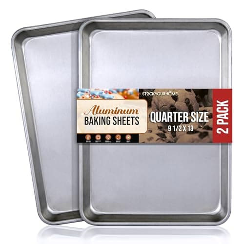 Aluminum 9x13 Baking Sheet Pan (2 Pack), Commercial Quarter Size Rimmed Baking Pans for Oven, Freezer, & Bun Racks, Heavy Duty Baking Sheet Cake Pan, Large Cookie Sheets for Baking & Cooking