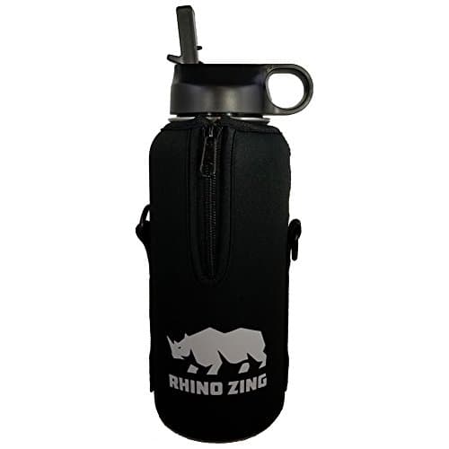 Rhino Zing 32-Ounce Beer Growler Stainless Steel Travel Set. Bundle Water Bottle, Sleeve/Pouch and Straw Lid. Insulated, Wide Mouth