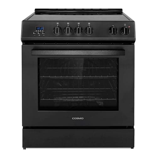 COSMO COS-ERD304K-BK 30 in. Stellar Collection 5.0 cu. ft. Electric Range with 4 Burner Glass Cooktop and Convection Oven in Matte Black