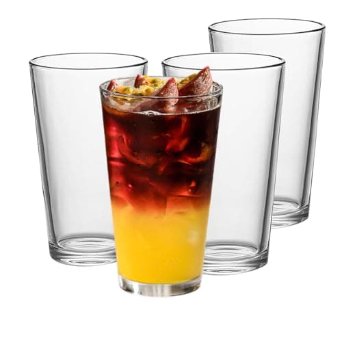 Jmtgamtgwj 16.3 oz Drinking Glasses Set of 4, Glass Cups Set,Pint Glasses, Iced Coffee Cups,Highball Drinkware Glassware, Water Glasses for Cocktails,Beer,Wine,Juice