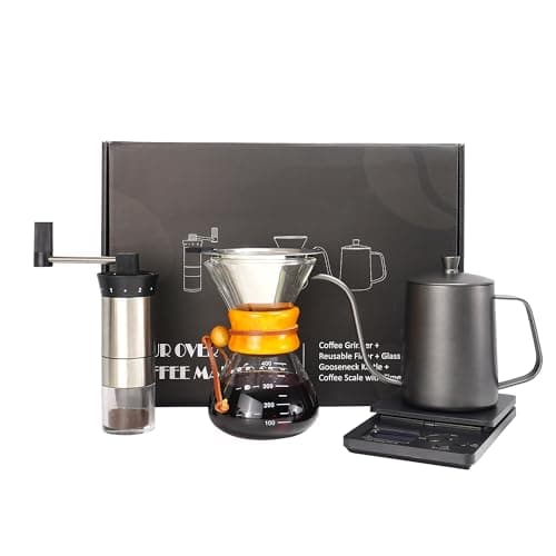 SuperCook Pour Over Coffee Kit, Coffee Maker Set, All in One Hand Drip Coffee Set, Coffee Grinder Manual Set, Ideal for Anniversary Birthday Gift